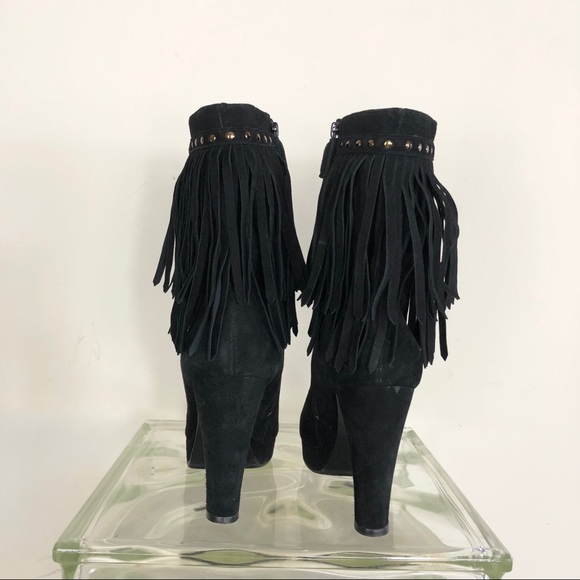 Via Spiga Black Suede Fringed Boho booties 8.5 - Picture 3 of 15
